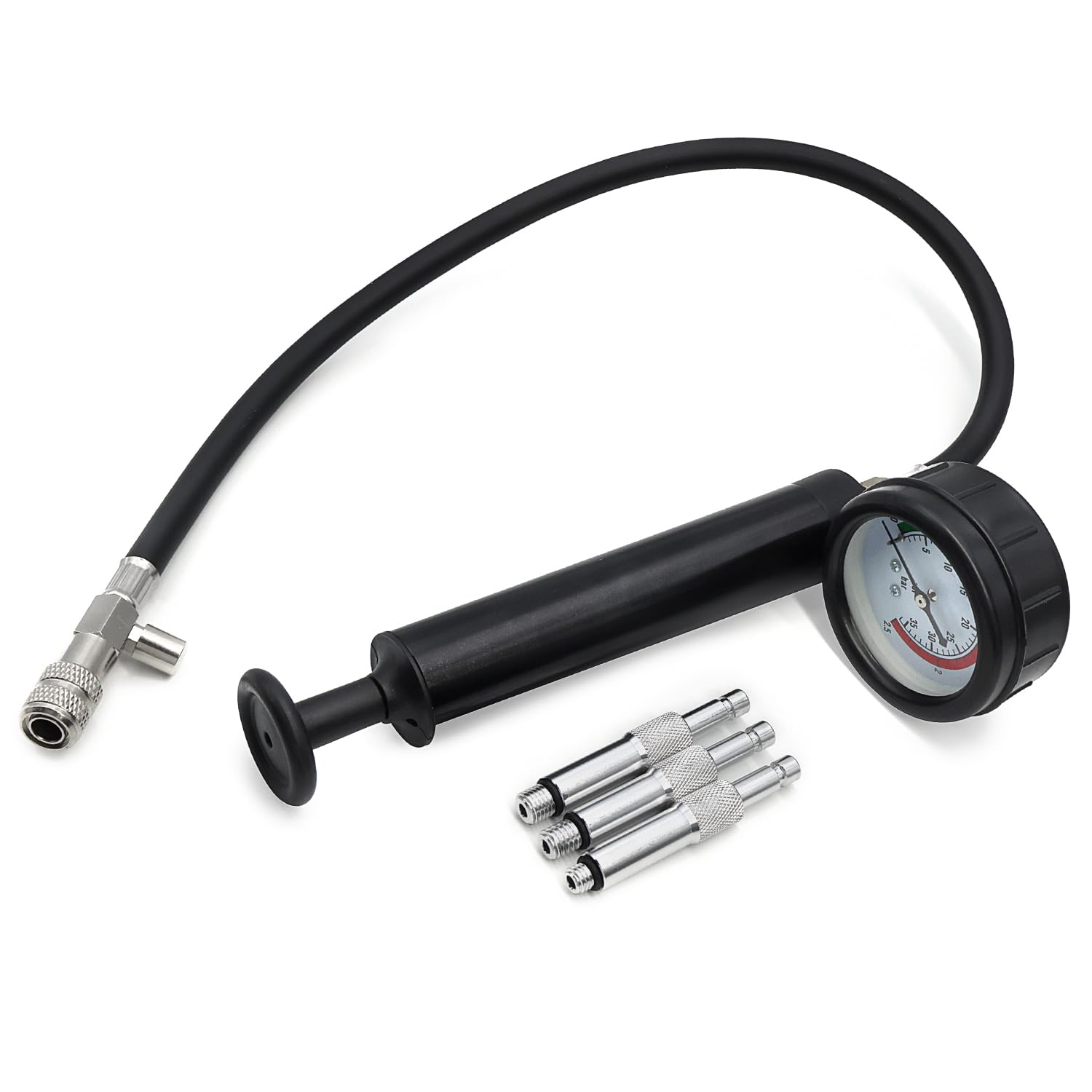 KOETSU close-up of precision gauge and hand pump offering accurate pressure readings