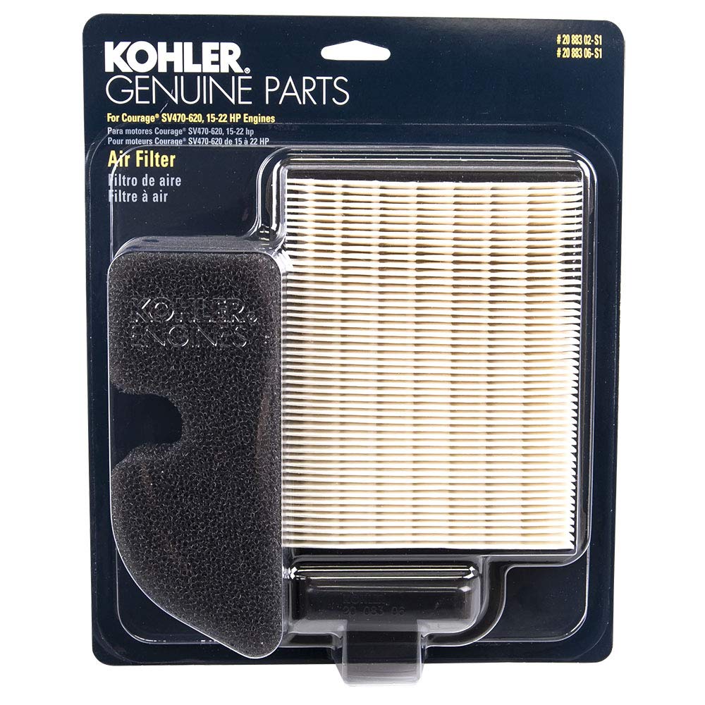 Kohler front packaging view showing filter and pre-cleaner for reliable engine protection