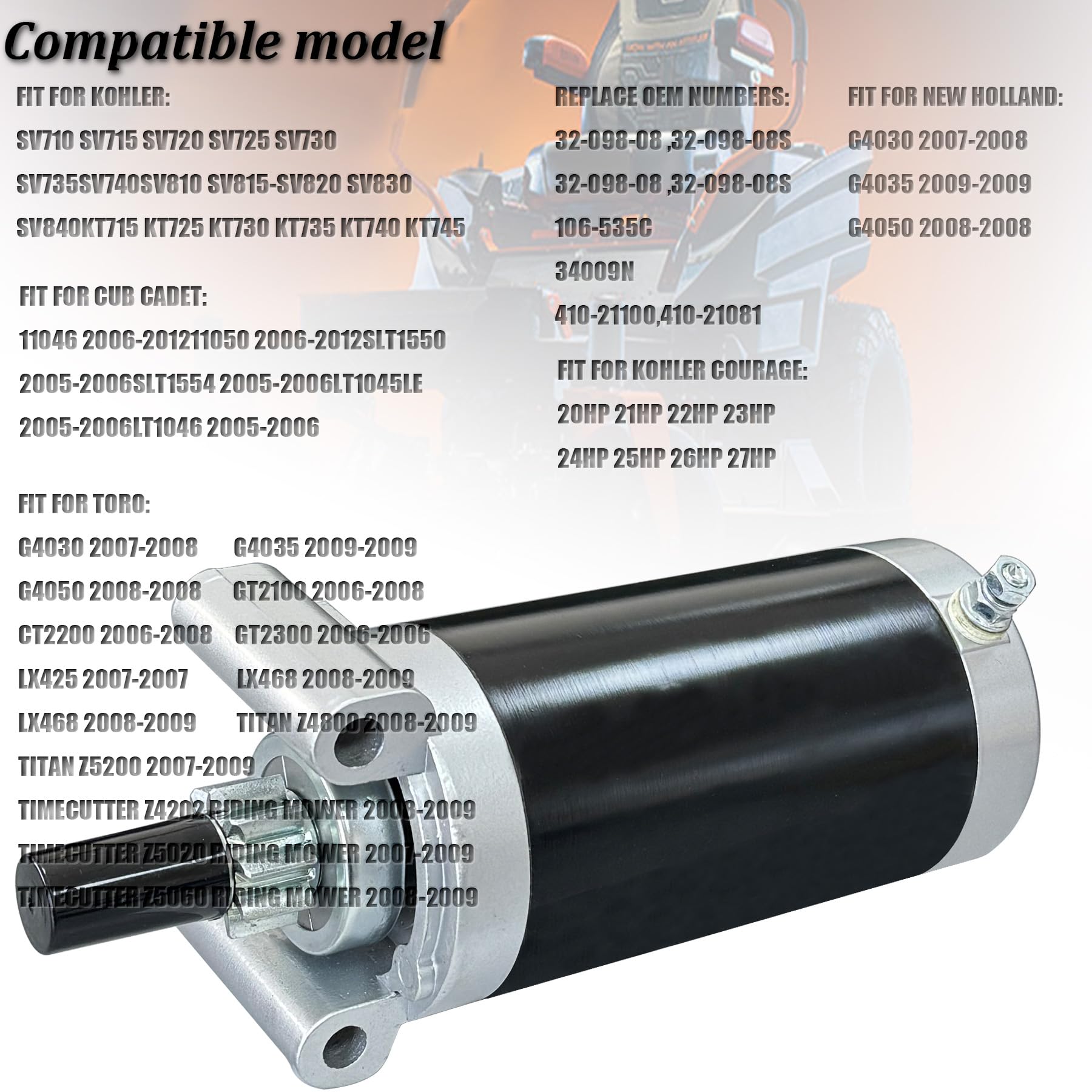 Kohler starter label and part numbers for correct OEM compatibility check
