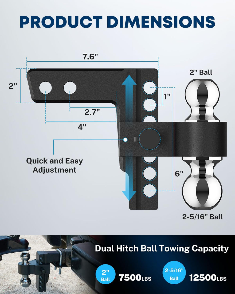 Kohree close-up of dual balls with clear sizes for versatile towing options