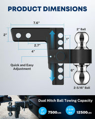 Kohree close-up of dual balls with clear sizes for versatile towing options