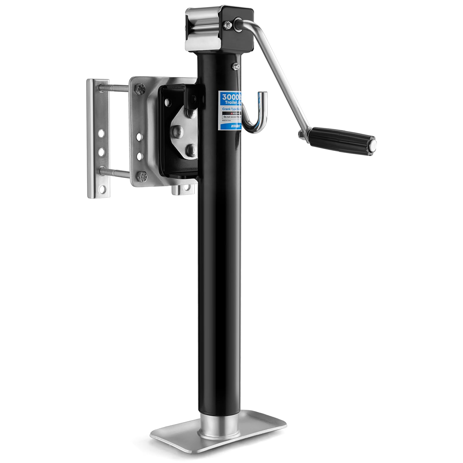 Kohree front view of bolt-on trailer jack showing sturdy build and easy install benefit