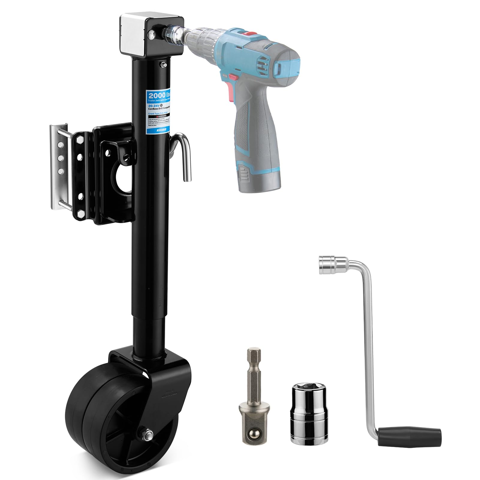 Kohree front view mounted tongue jack showing sturdy lift benefit
