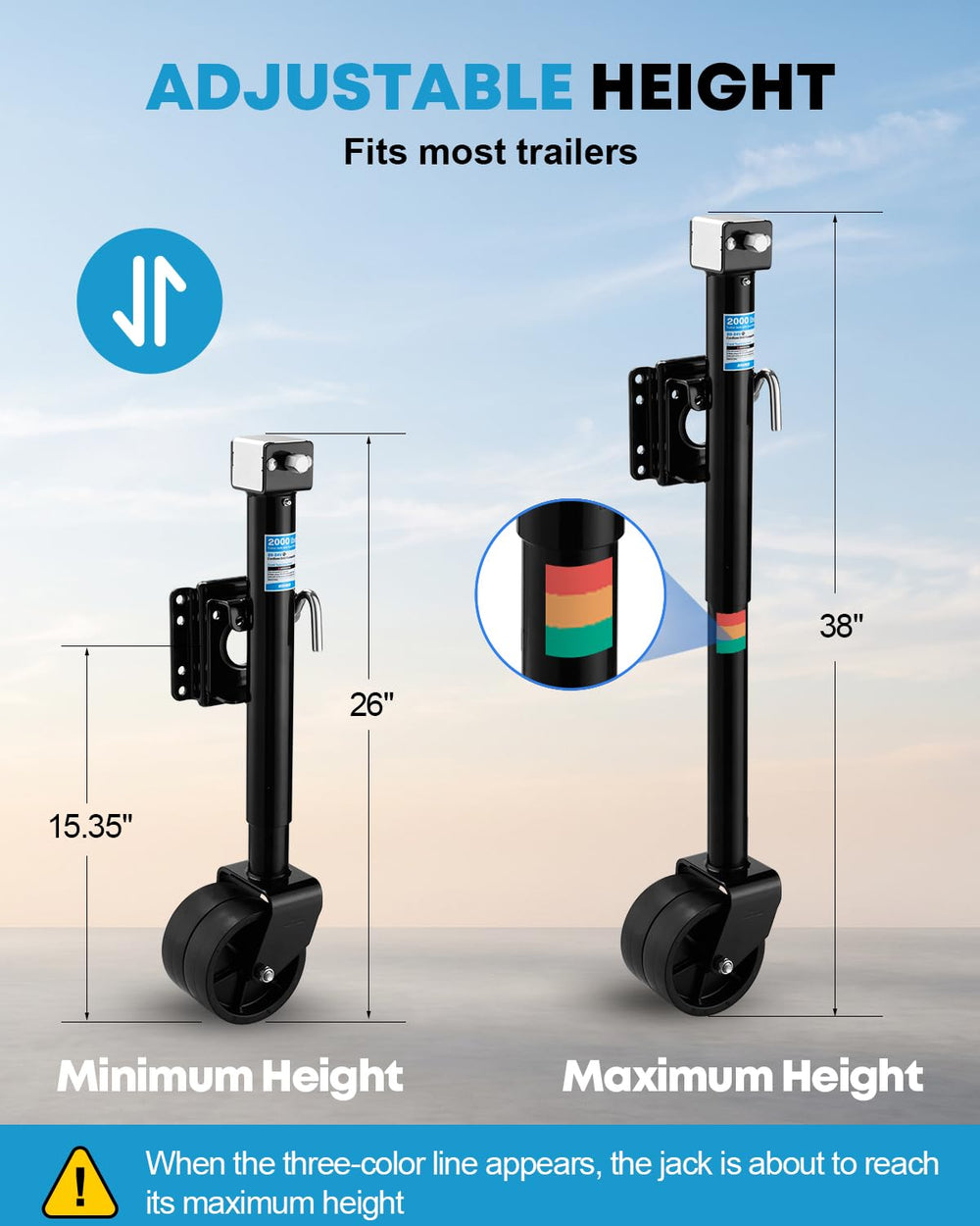 Kohree height adjustment scale showing 26 to 38 inches range