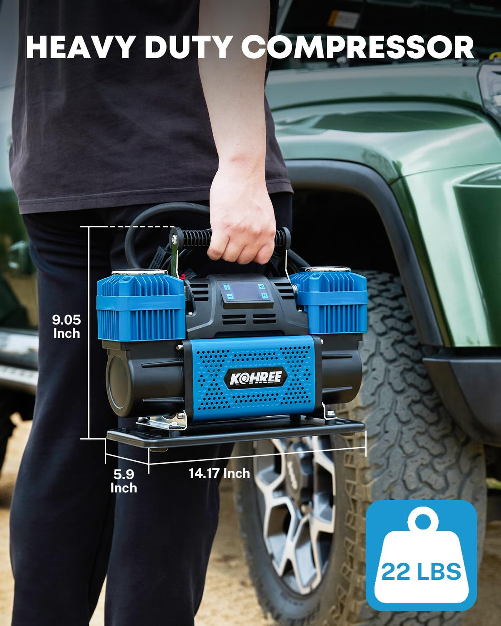 Kohree long rubber hose and multiple nozzles laid out for versatile inflation options