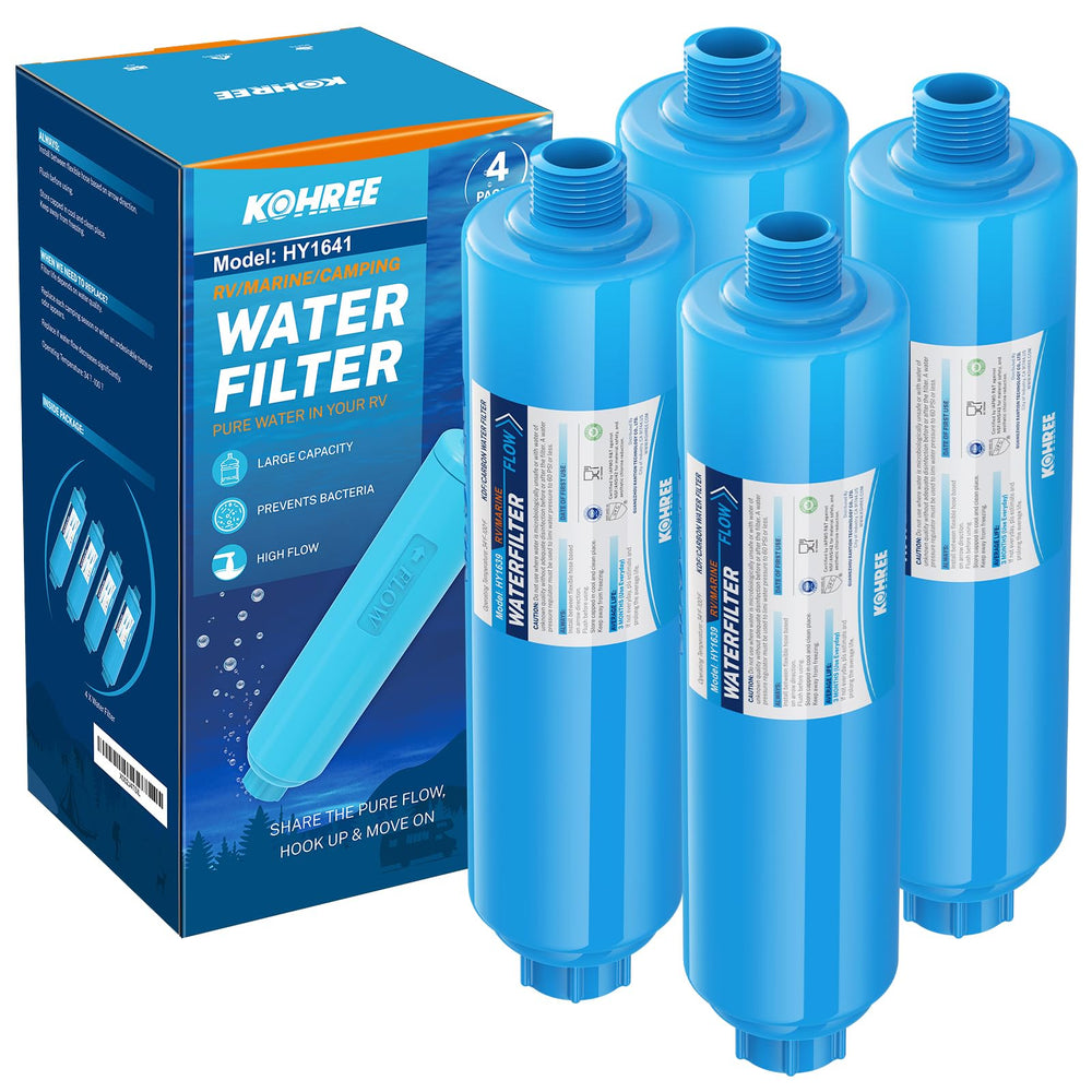 Kohree inline filter front view showing compact design and easy install benefit