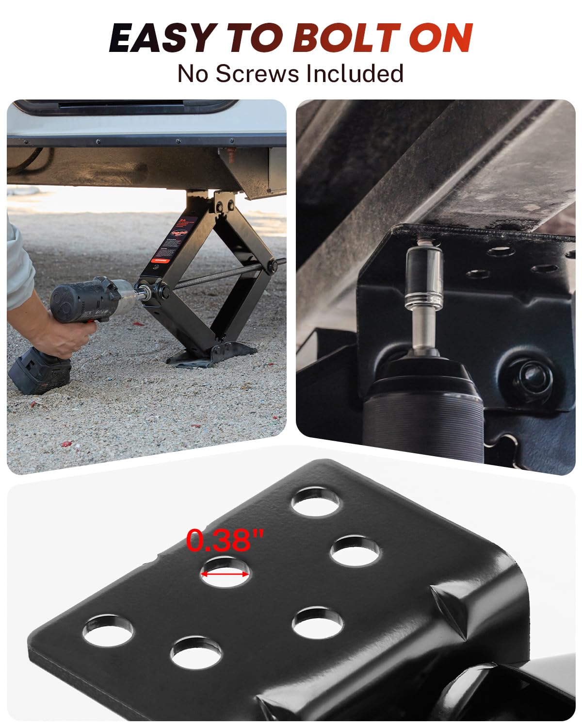 Kohree stabilizer jack installed under an RV demonstrating secure mount and leveling benefit
