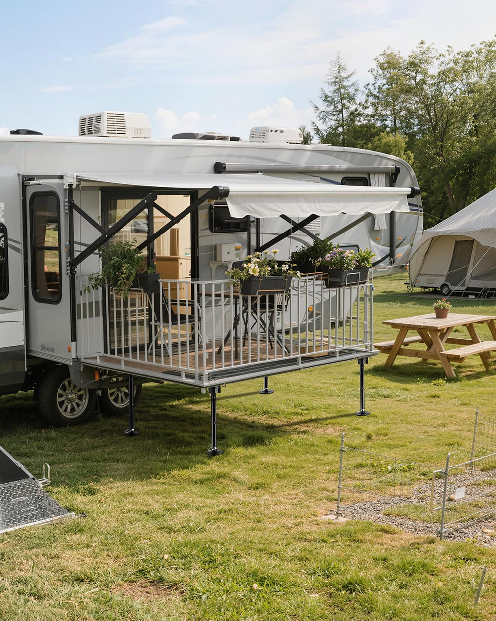 Kohree lifestyle campsite setup showing reliable support for slide-outs