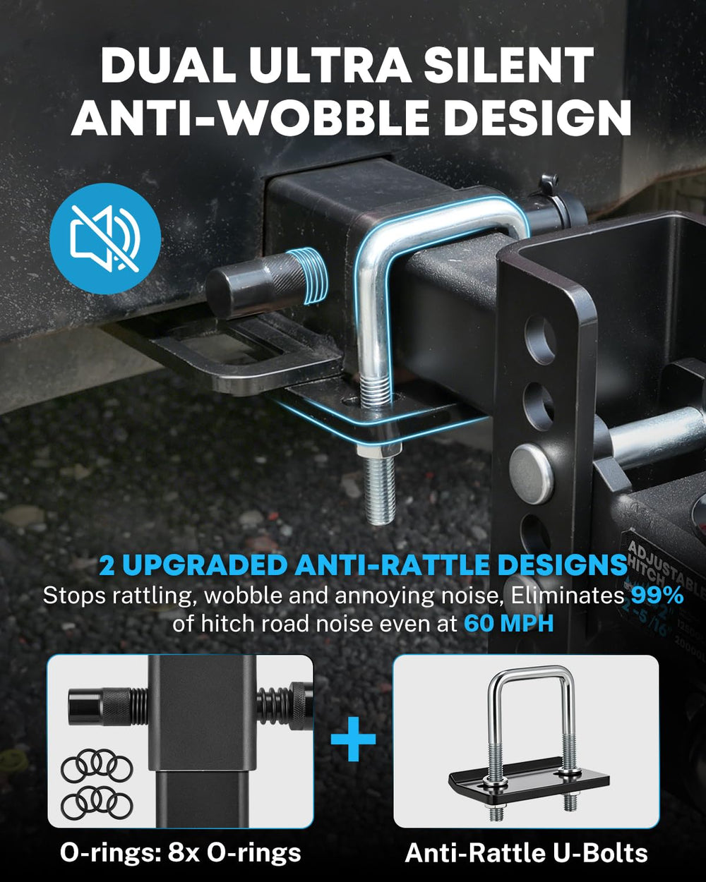Kohree locking hitch pin detail providing theft-resistance benefit