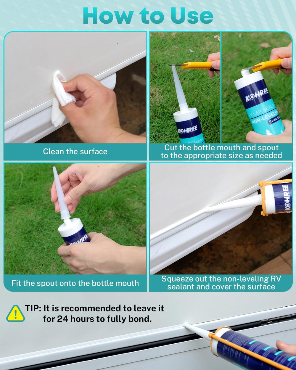 Kohree sealant on metal flashing illustrating strong adhesion