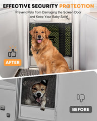 Kohree mounted on RV in use keeps pets from damaging screen door
