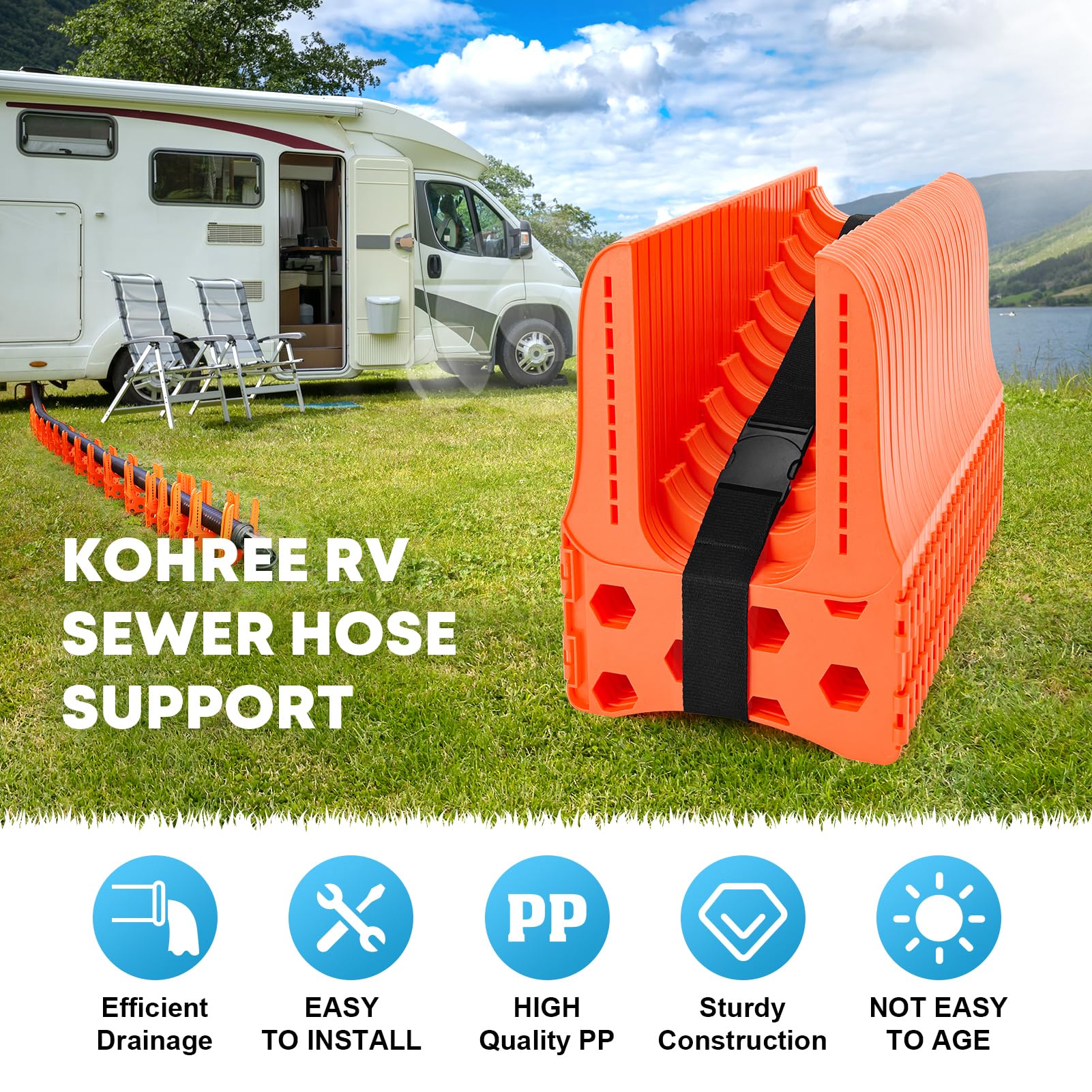 Kohree scale next to ruler indicating 20ft capacity and space-saving design