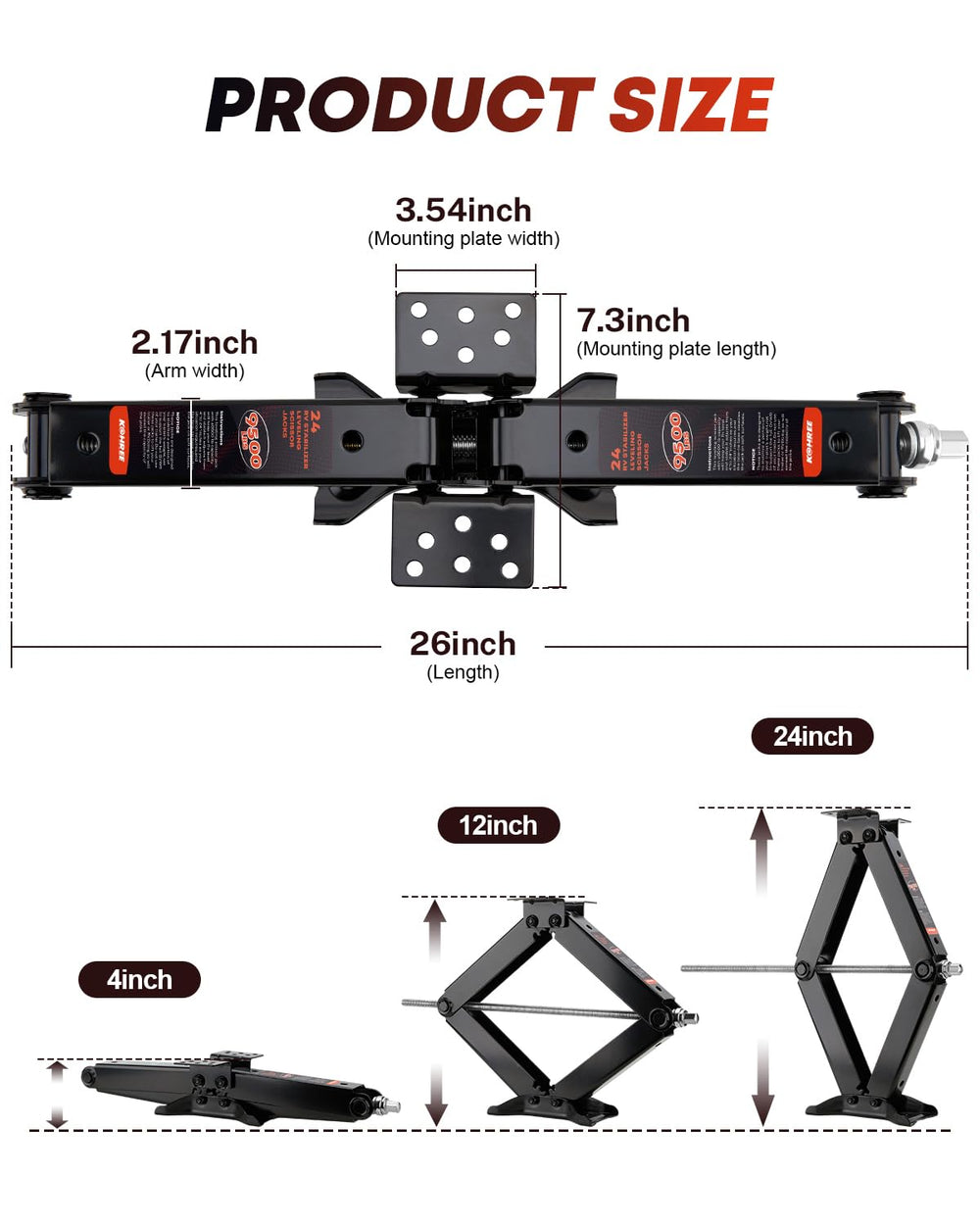 Kohree size comparison with ruler highlighting 24-inch lift capacity and compact retracted profile