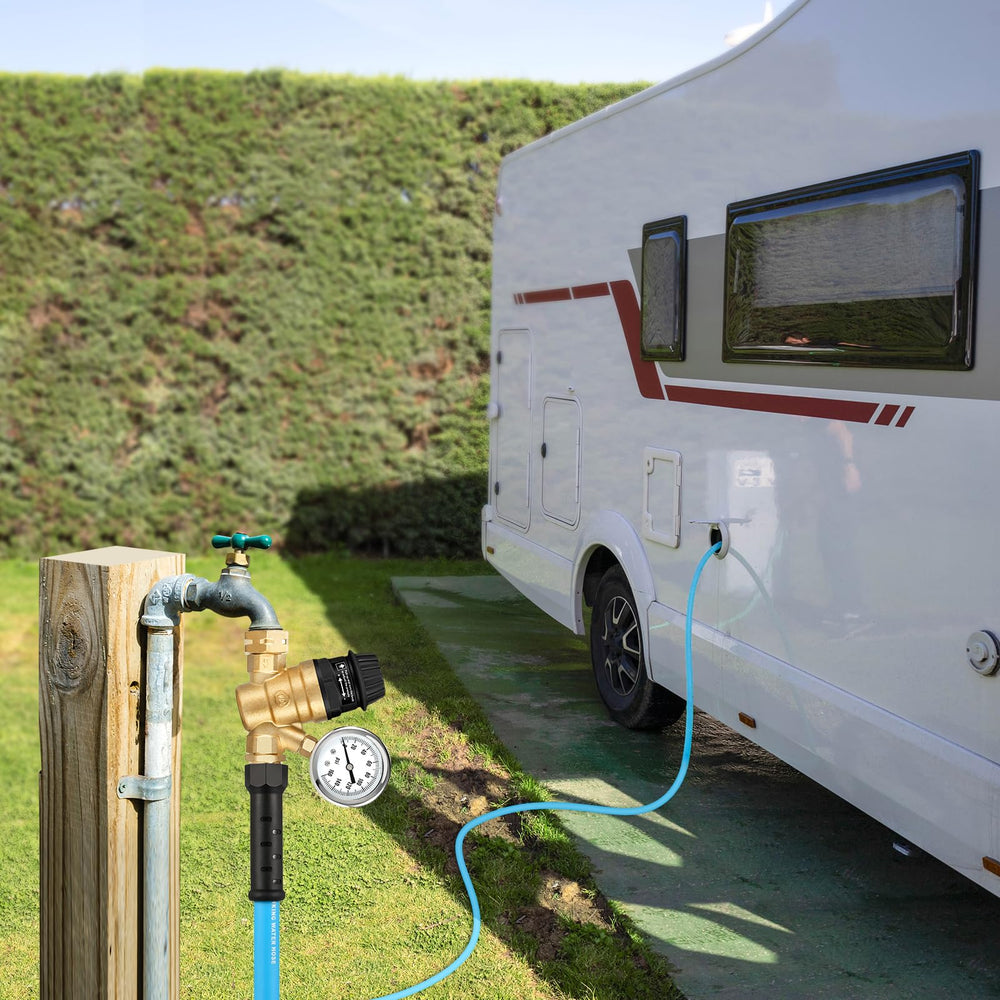 Kohree regulator next to a tape measure showing compact size for travel storage