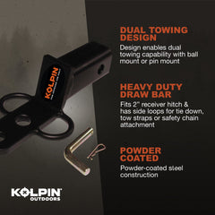 Kolpin 3-Way Hitch installed on UTV receiver, quick switch between tow modes