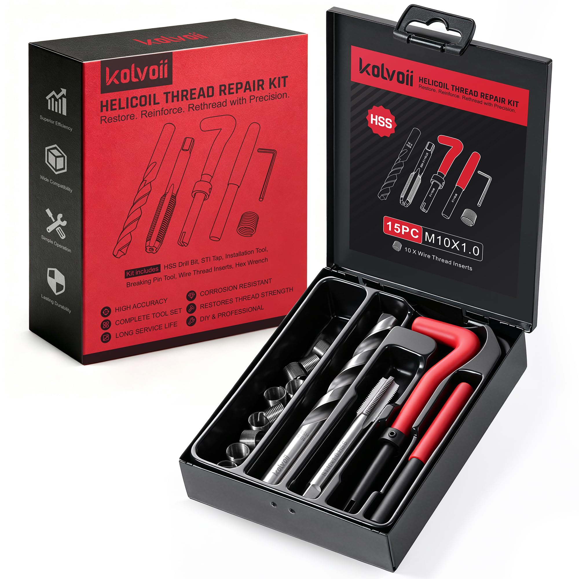 Kolvoii front view open case showing organized tools and inserts for quick access and portability