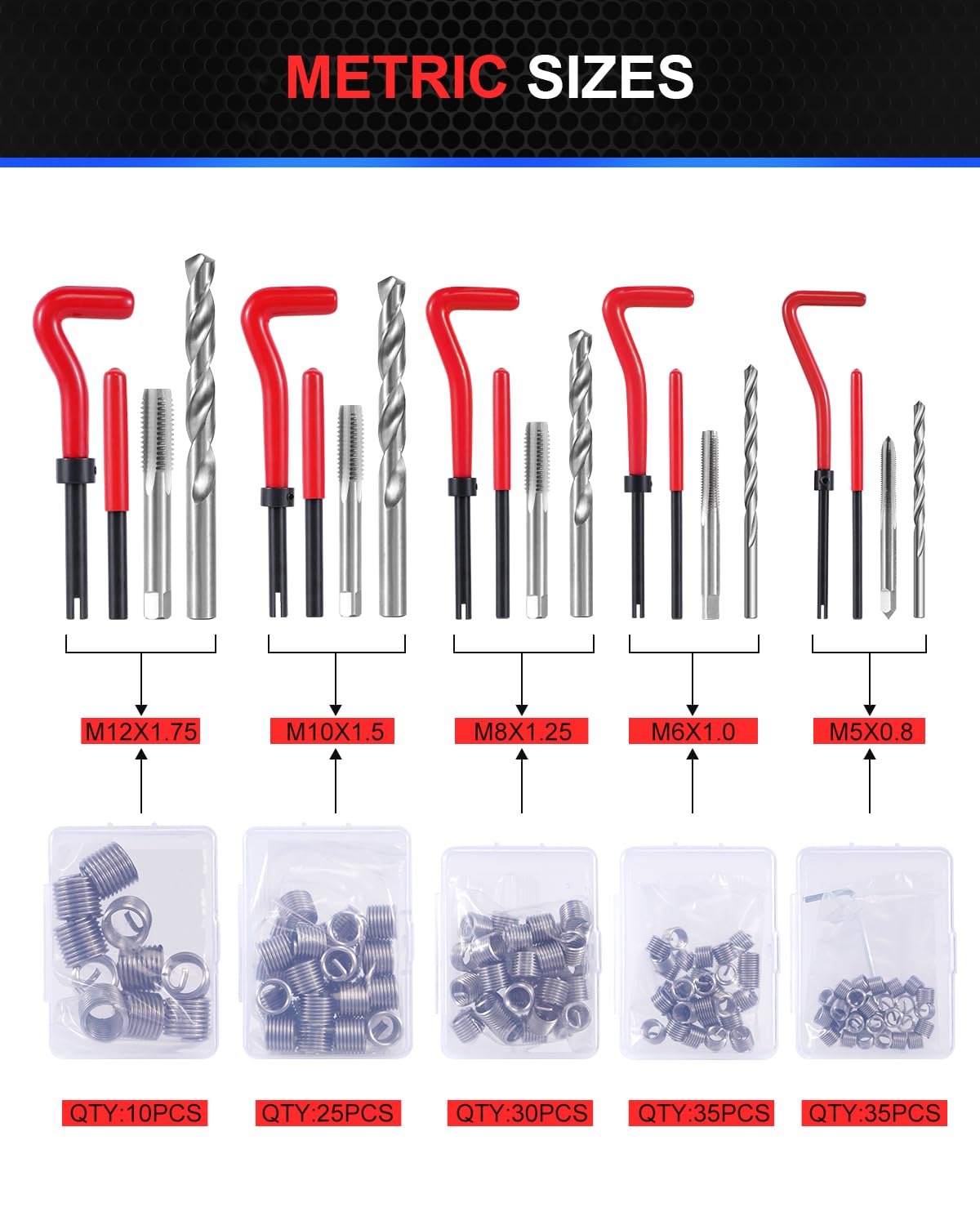 Kolvoii stainless-steel helicoil inserts stacked to provide durable new threads