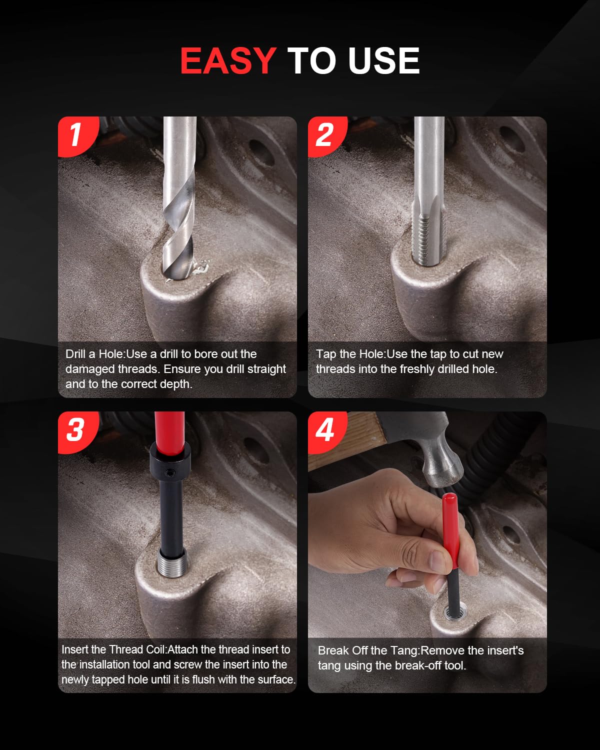 Kolvoii taps and drill bits arranged to show matched metric sizes benefit