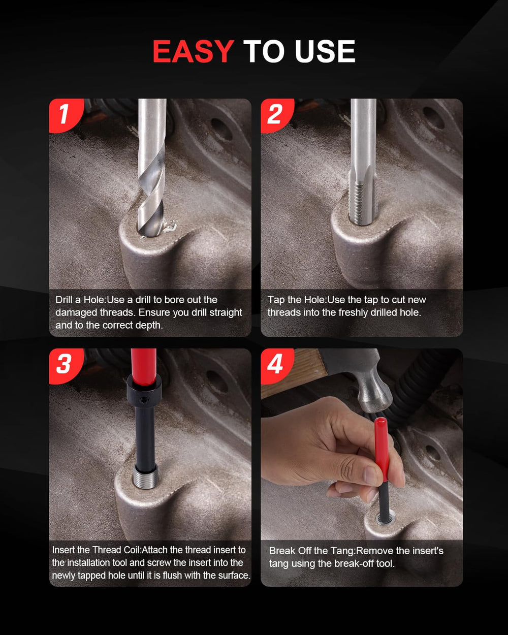 Kolvoii taps and drill bits arranged to show matched metric sizes benefit