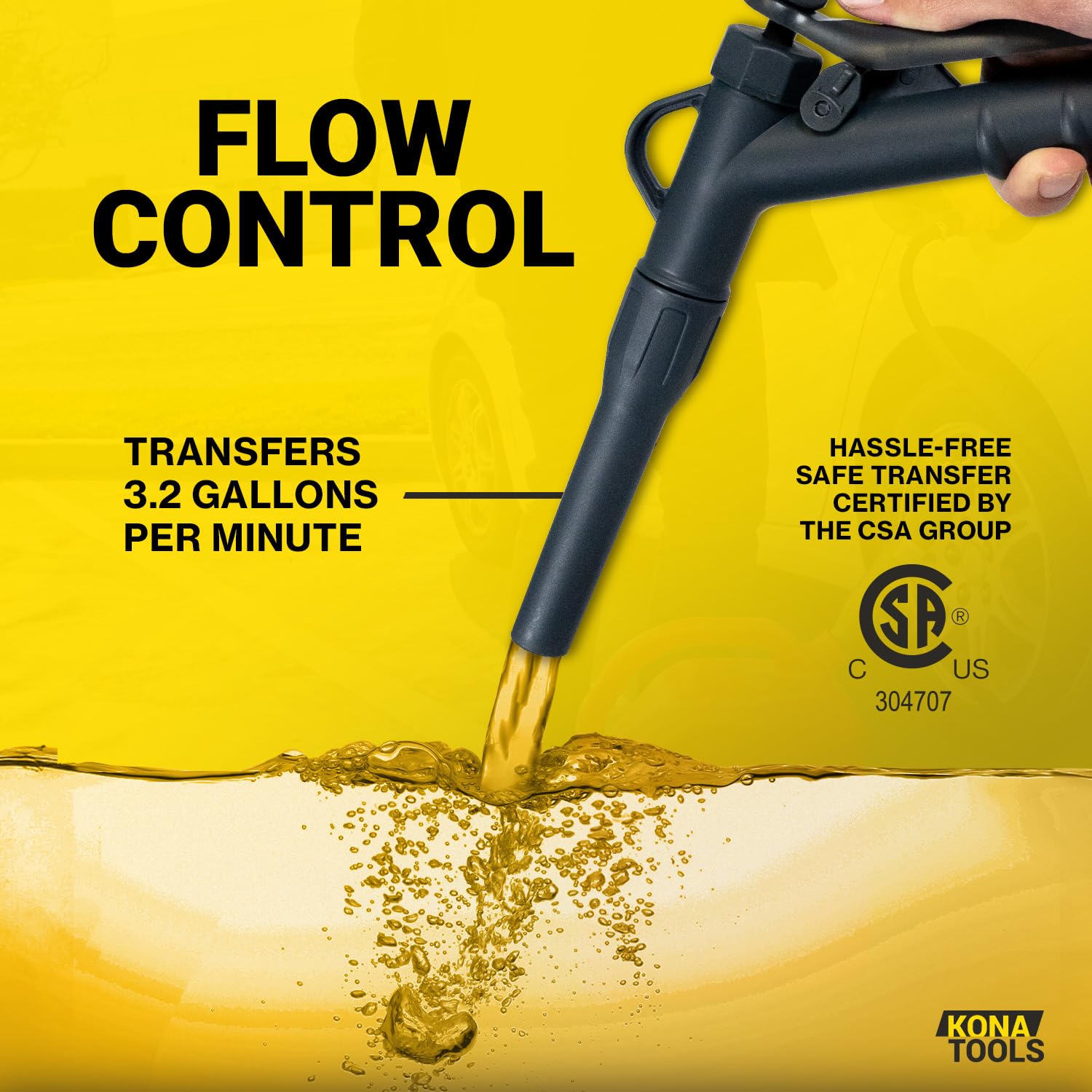 KONA TOOLS rubber discharge hose and 19-inch suction tube ready for use