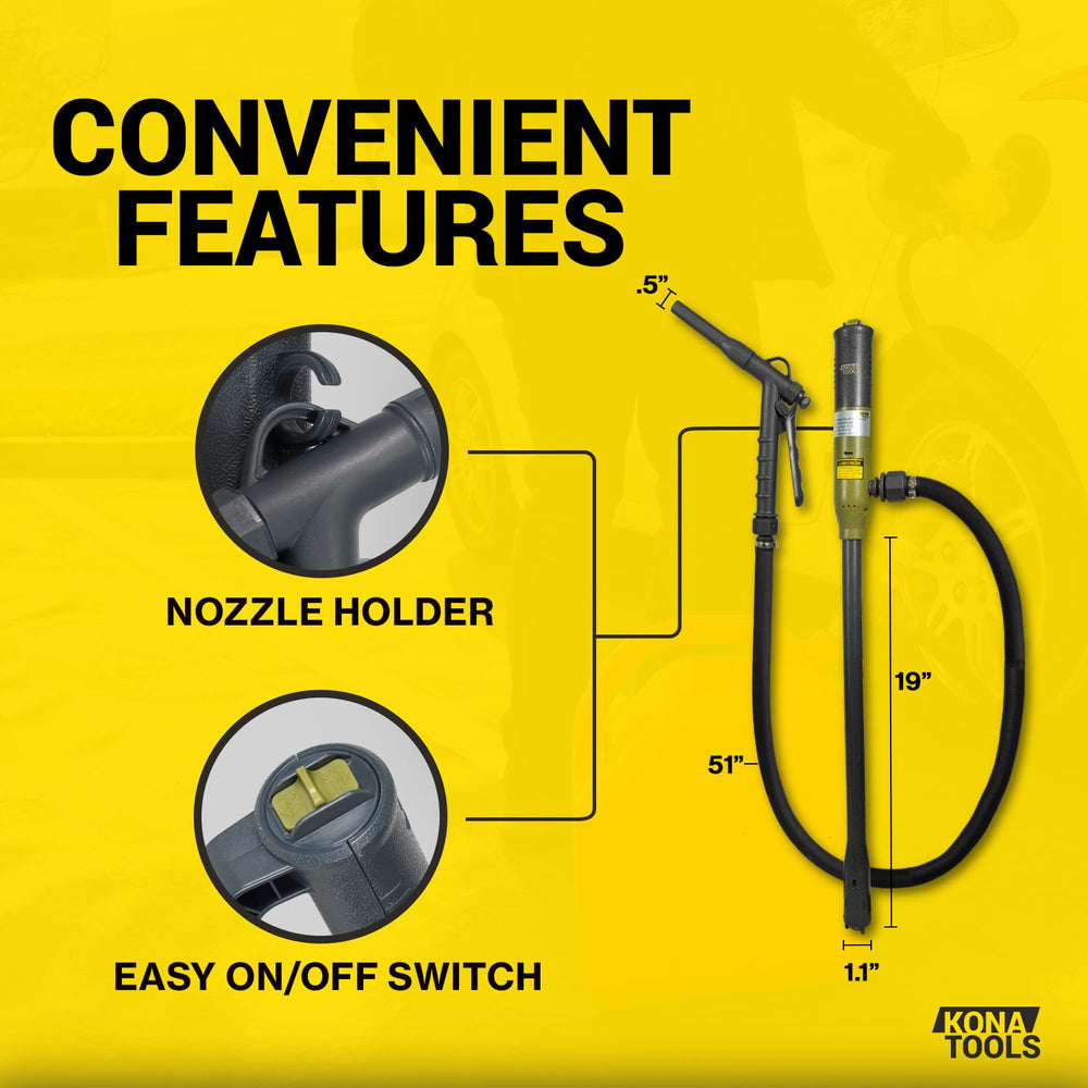 KONA TOOLS label and slide switch closeup highlighting controls and warnings