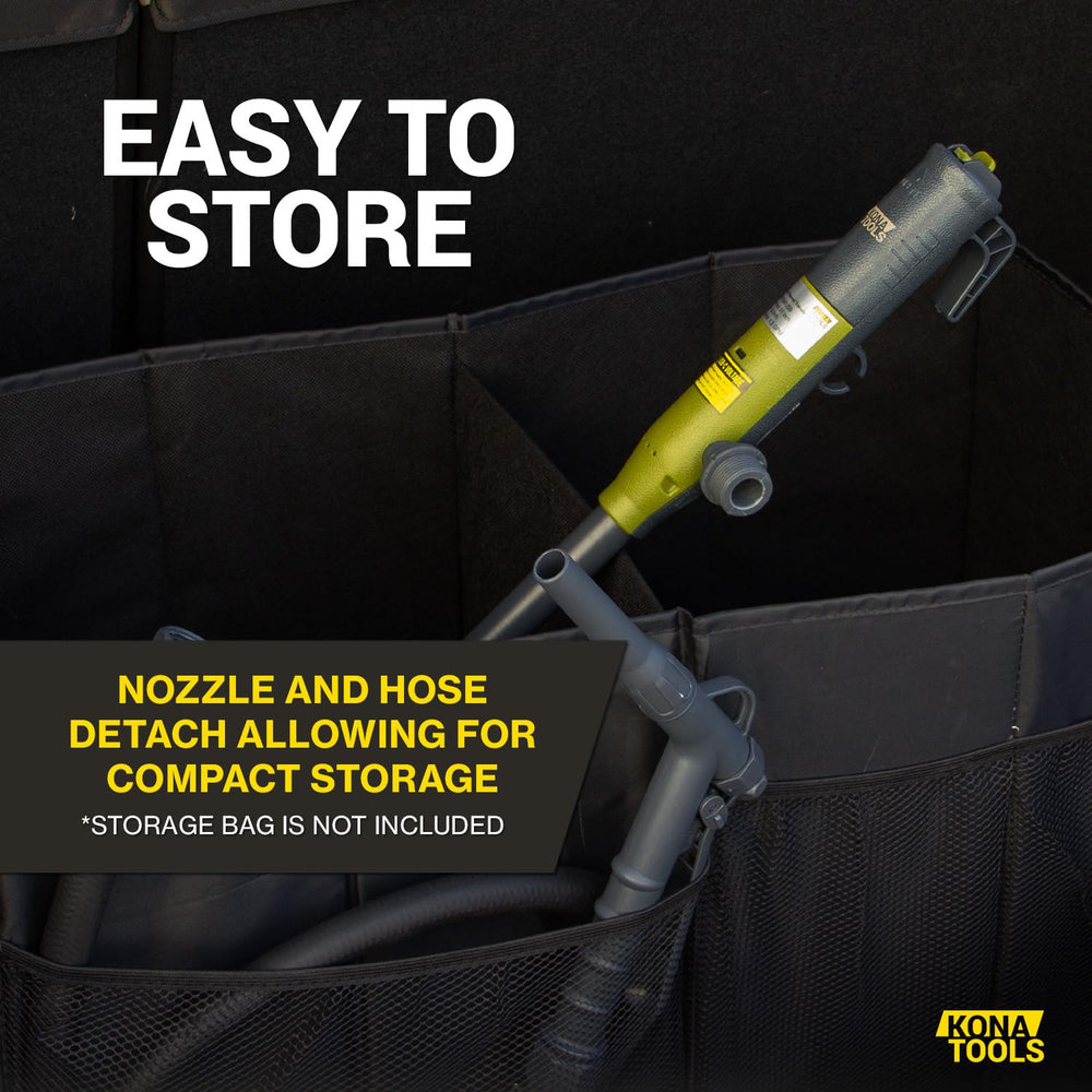 KONA TOOLS pump components laid out showing hose, nozzle, and suction tube