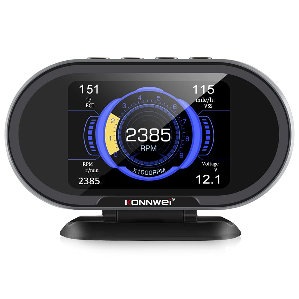 KONNWEI KW206 front display showing clear speed and RPM for safer driving