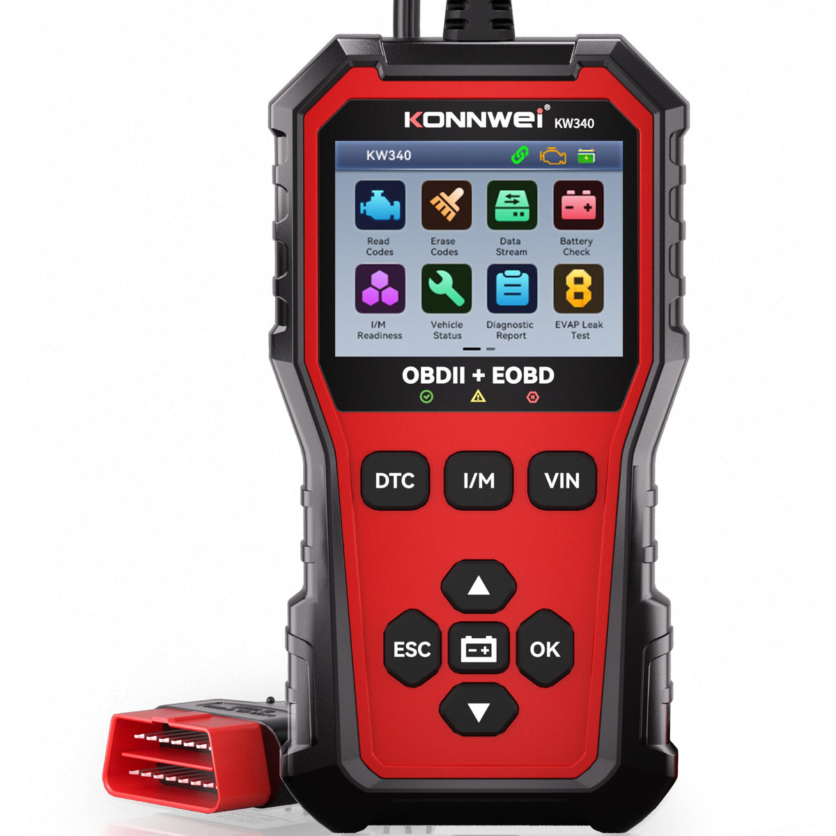 KONNWEI KW340 front view showing compact scanner, easy diagnostics