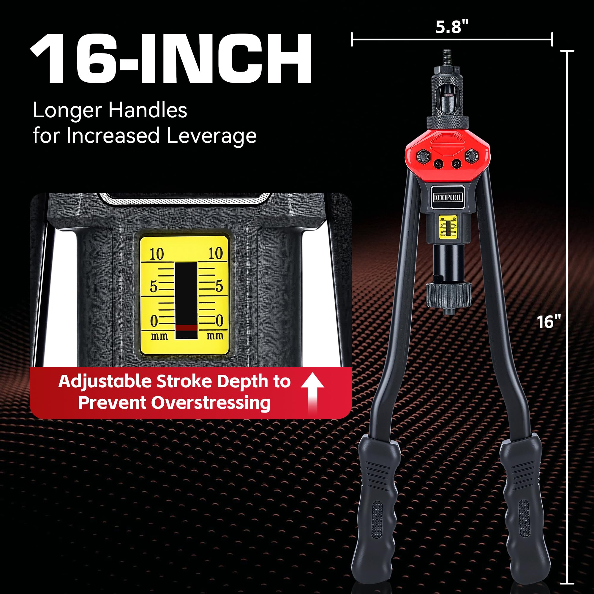 KOOPOOL adjustable stroke scale detail providing repeatable pull accuracy