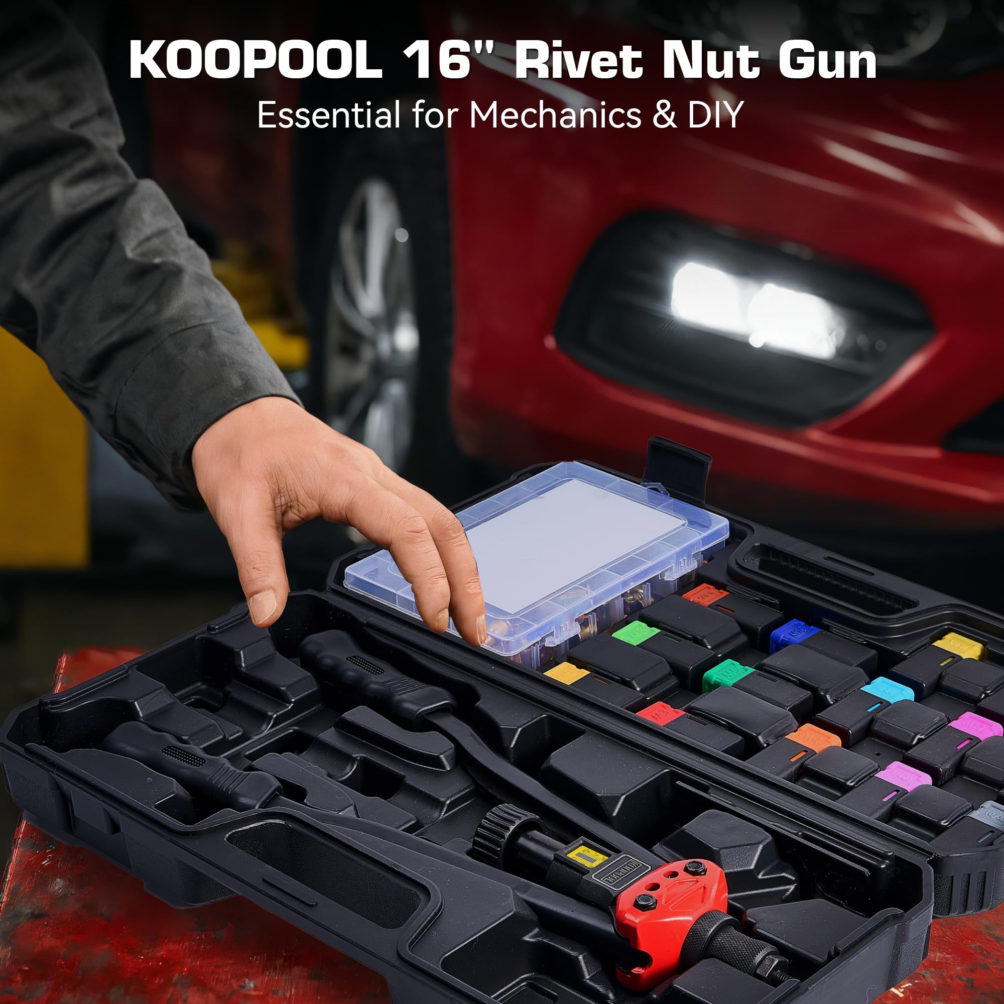 KOOPOOL kit in case on workbench showing organized storage and portability