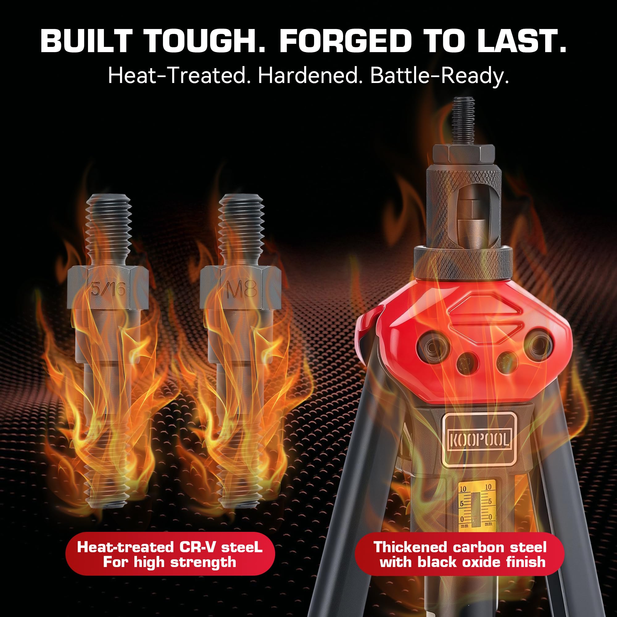 KOOPOOL mandrel threads and heat-treated finish for long-lasting durability