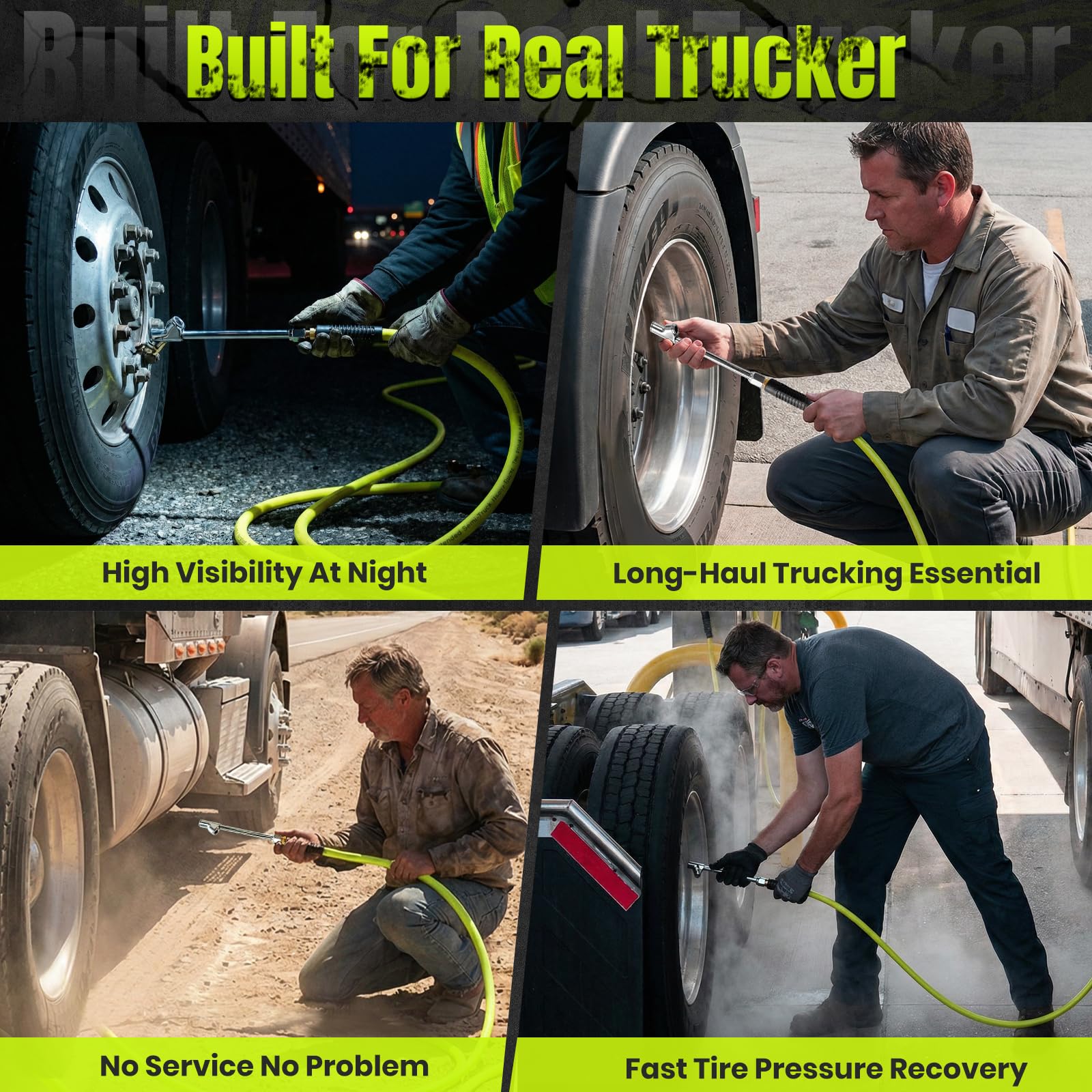 Kooprimit hose connected to a semi trailer during roadside inflation for quick repair benefit