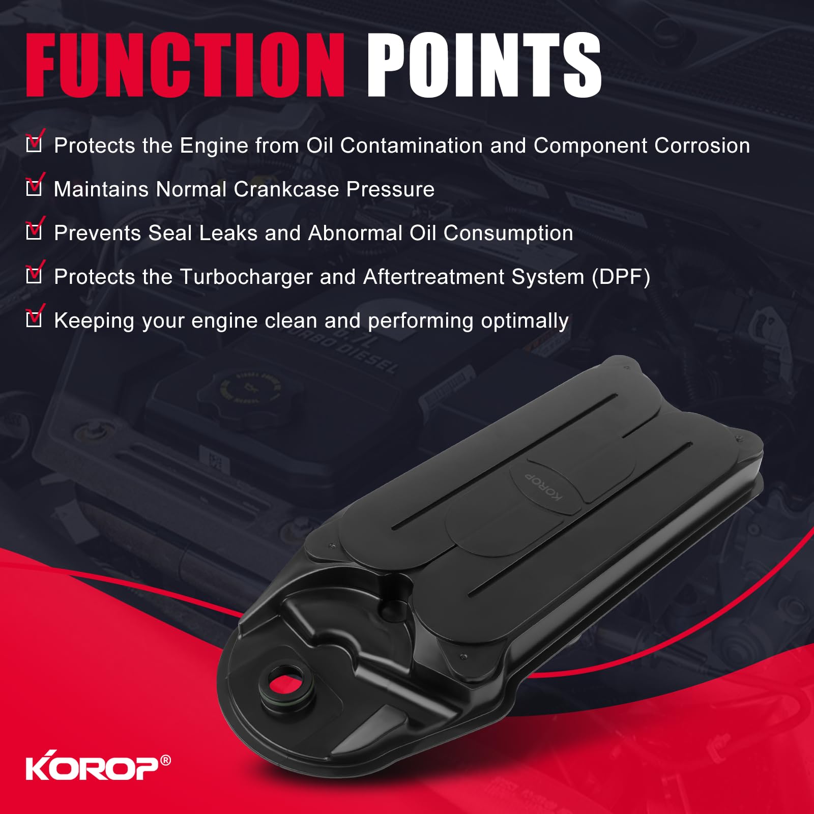 KOROP CCV filter media closeup showing pleated element for improved trapping