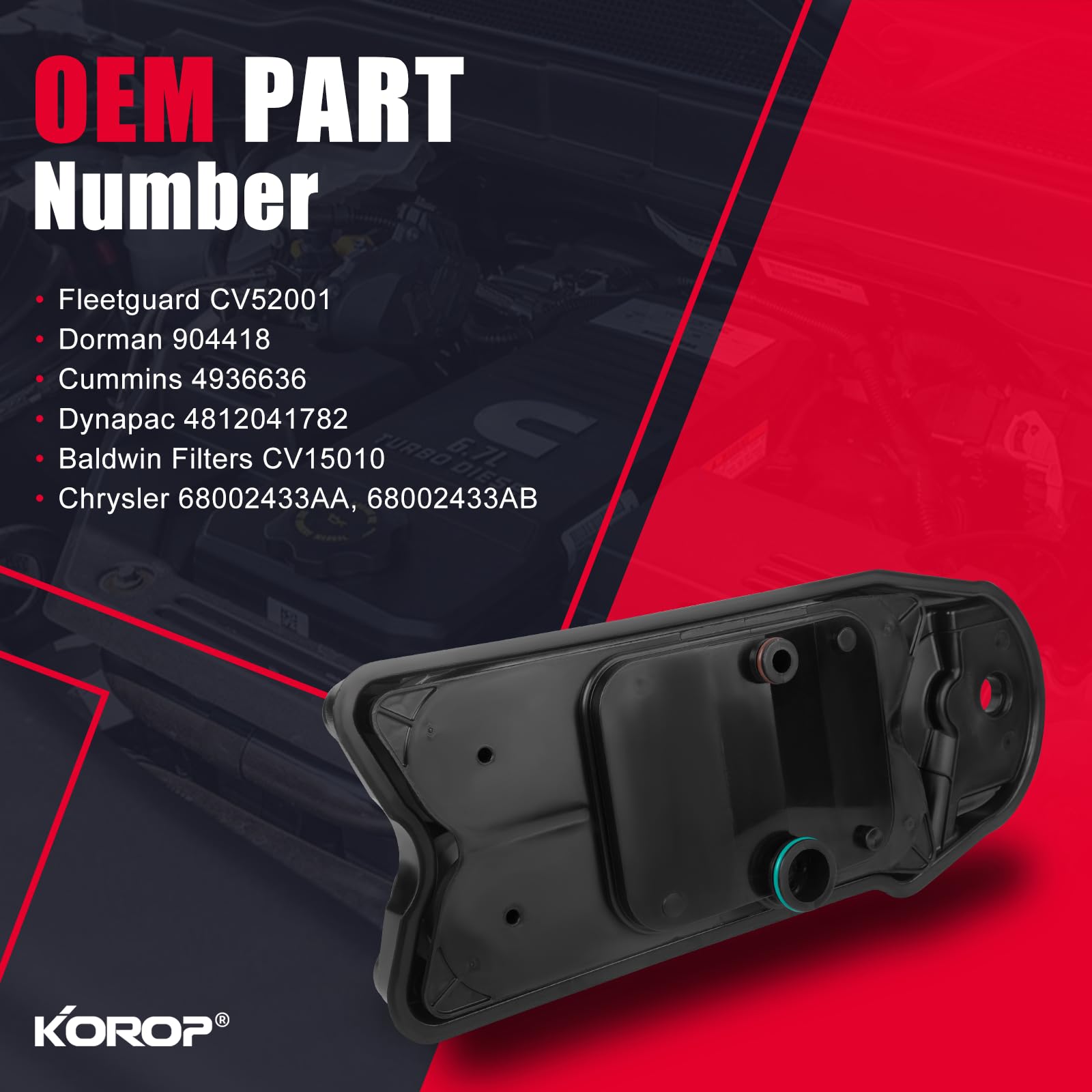 KOROP CCV filter top gasket detail showing seal area to reduce leaks