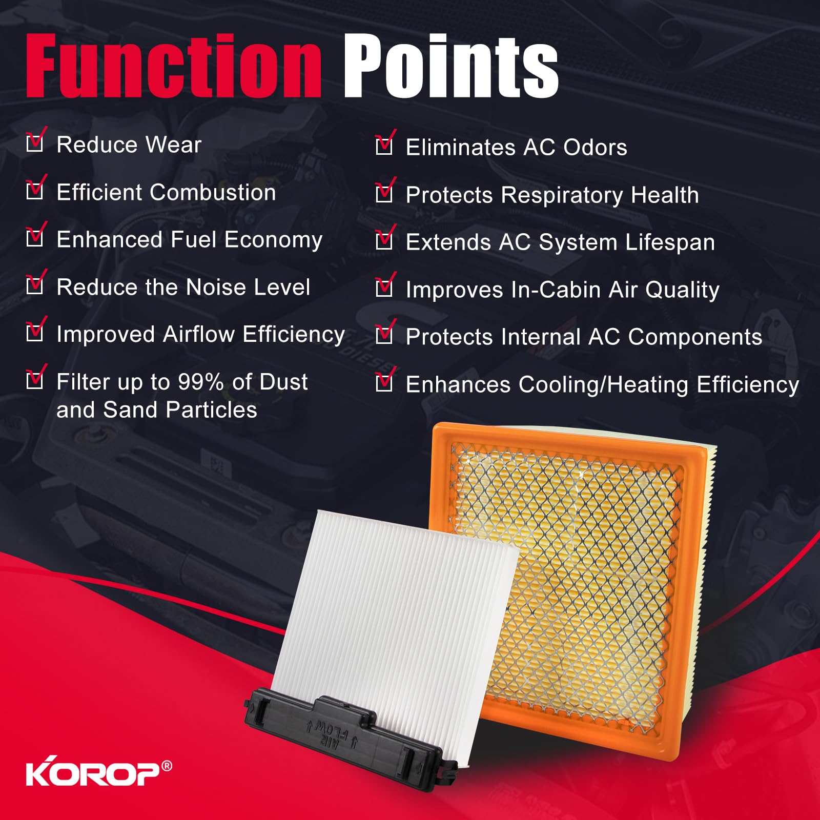KOROP filters installed in truck engine bay demonstrating straightforward replacement benefit