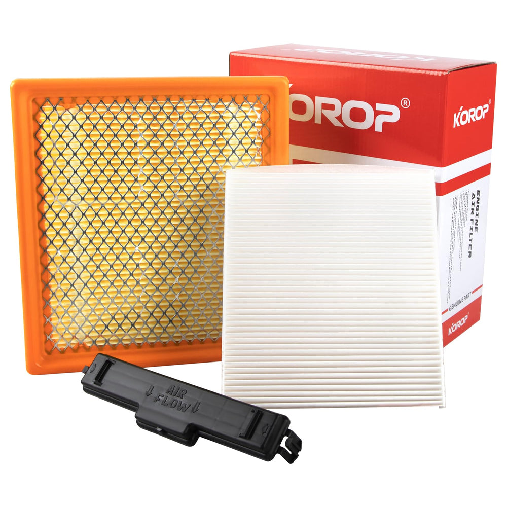 KOROP front view of engine air filter and packaging showing compatible fitment benefit