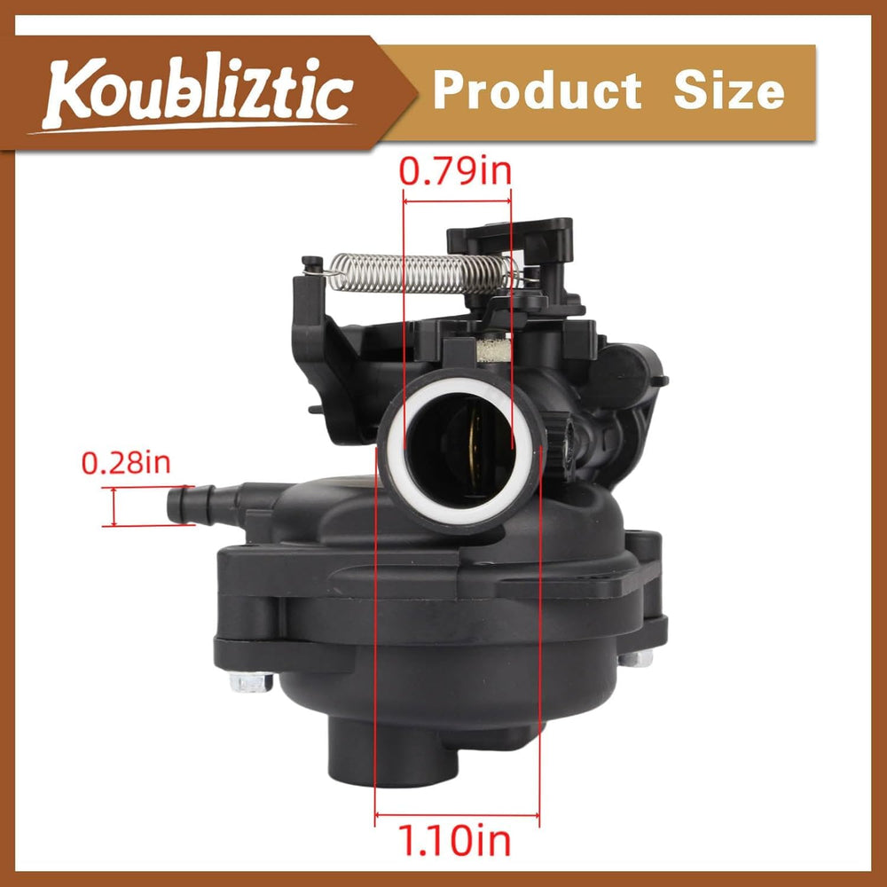 Koubliztic carburetor installed on Troy‑Bilt mower demonstrating fitment
