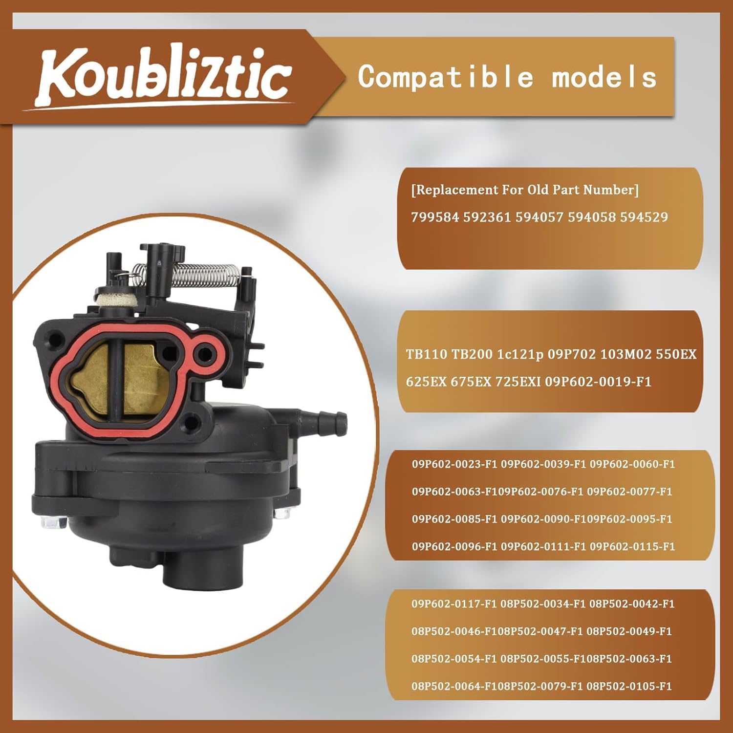 Koubliztic product packaging and labels confirming model numbers