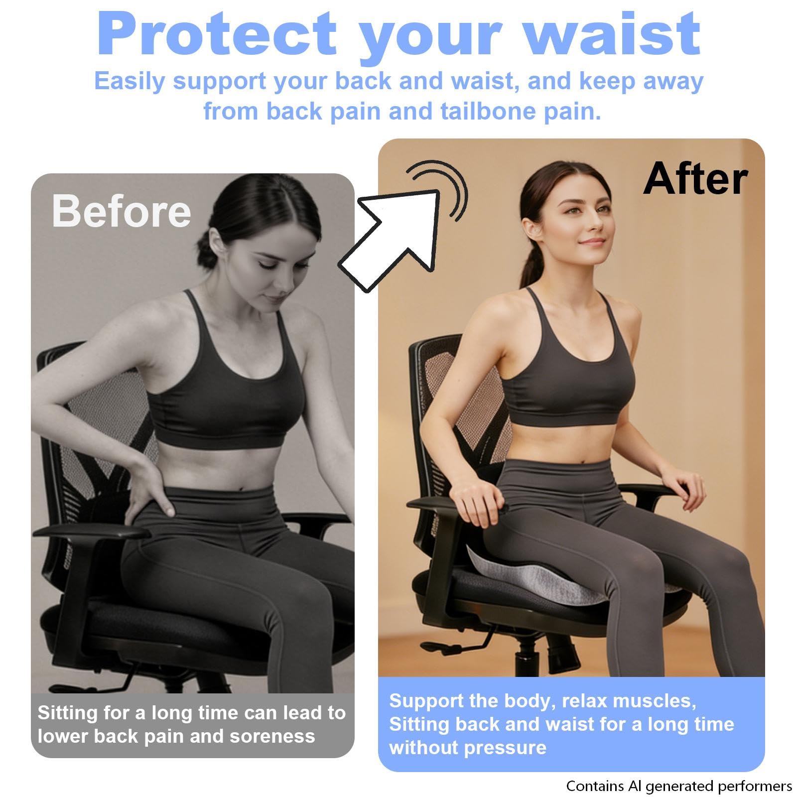 kowptyy placed on office chair enhancing posture during work