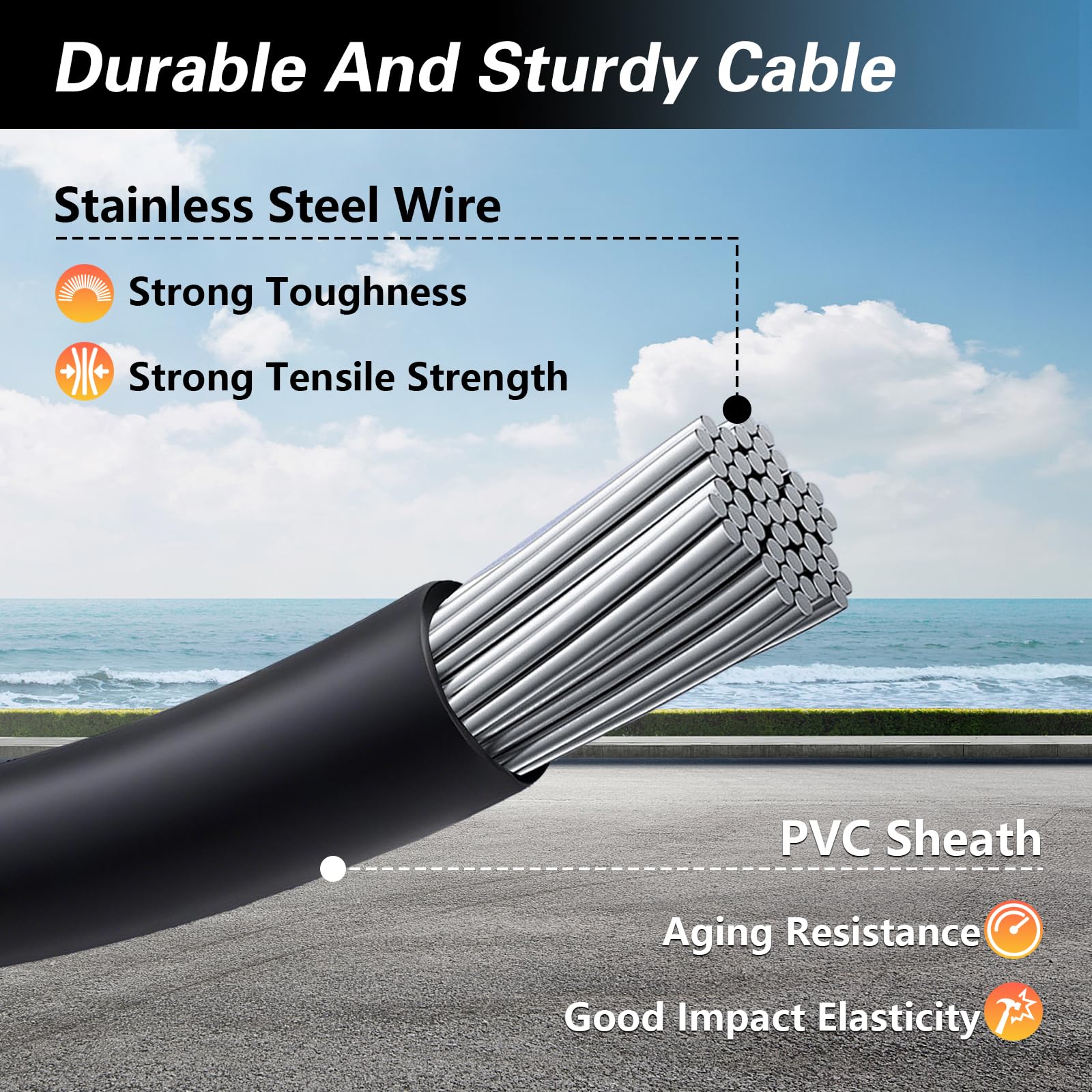 KPALAG long upper and short lower cables laid out to show exact 38.5 and 33.2 inch lengths