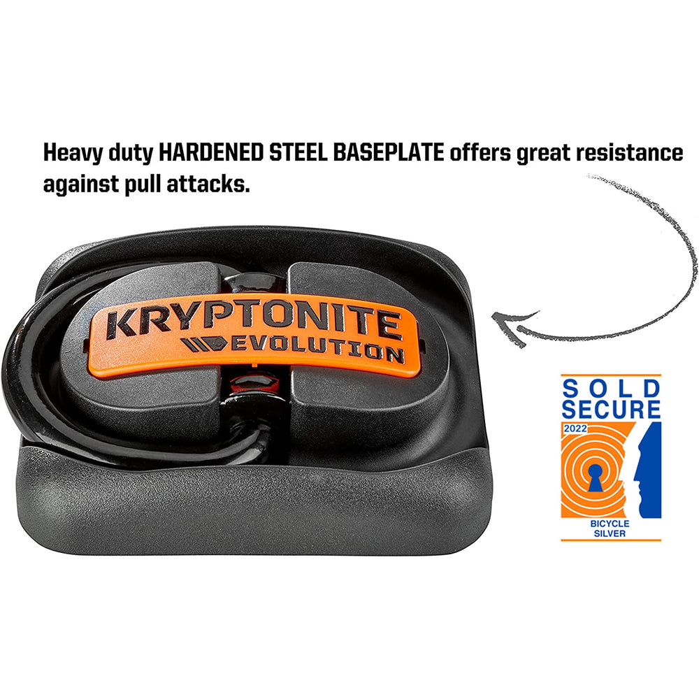 Kryptonite closeup of 14mm hardened shackle highlighting cut resistance benefit