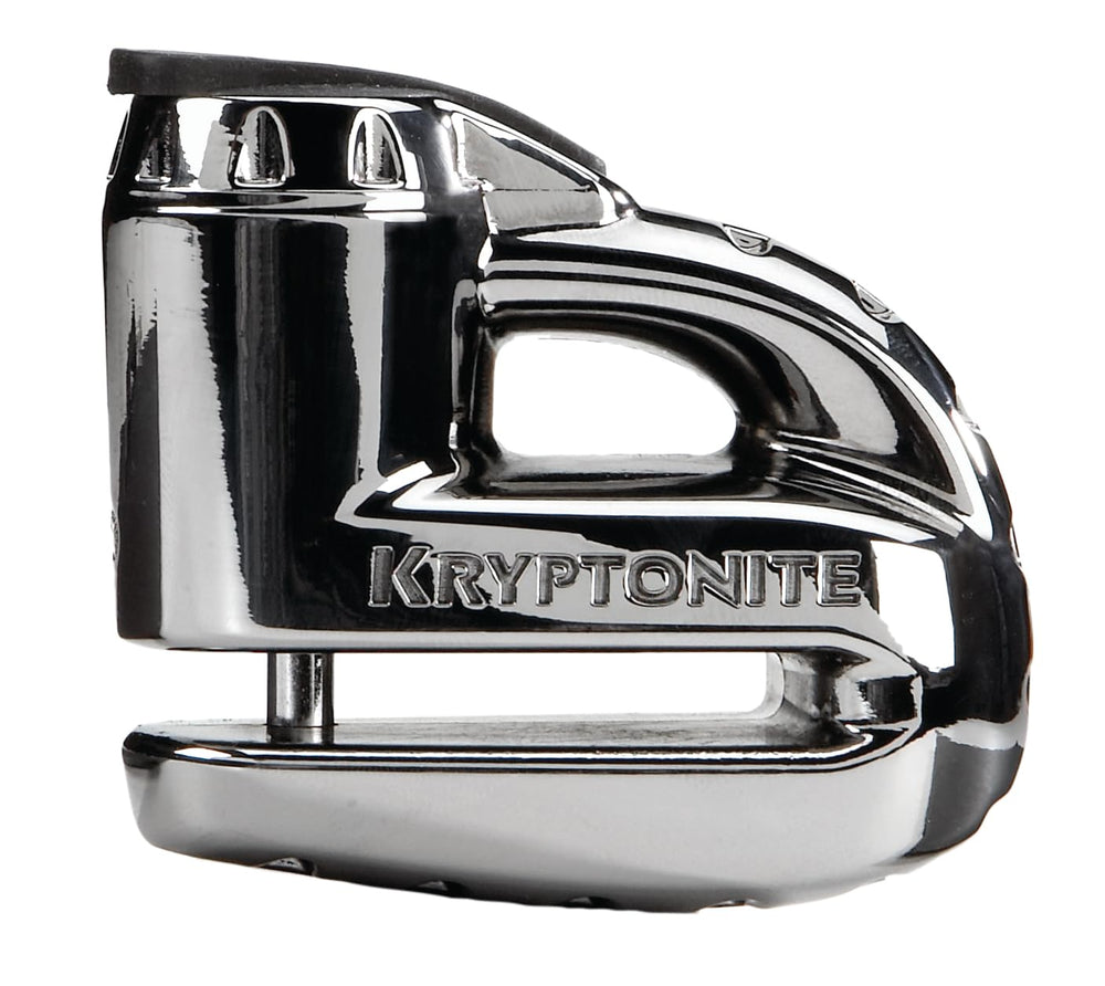 Kryptonite chrome disc lock front view showing compact design and deterrent effect