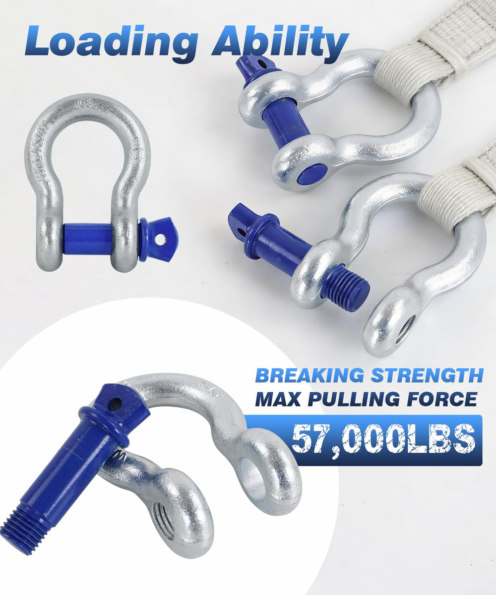 Krytonel shackle attached to winch line on vehicle illustrating reliable recovery strength