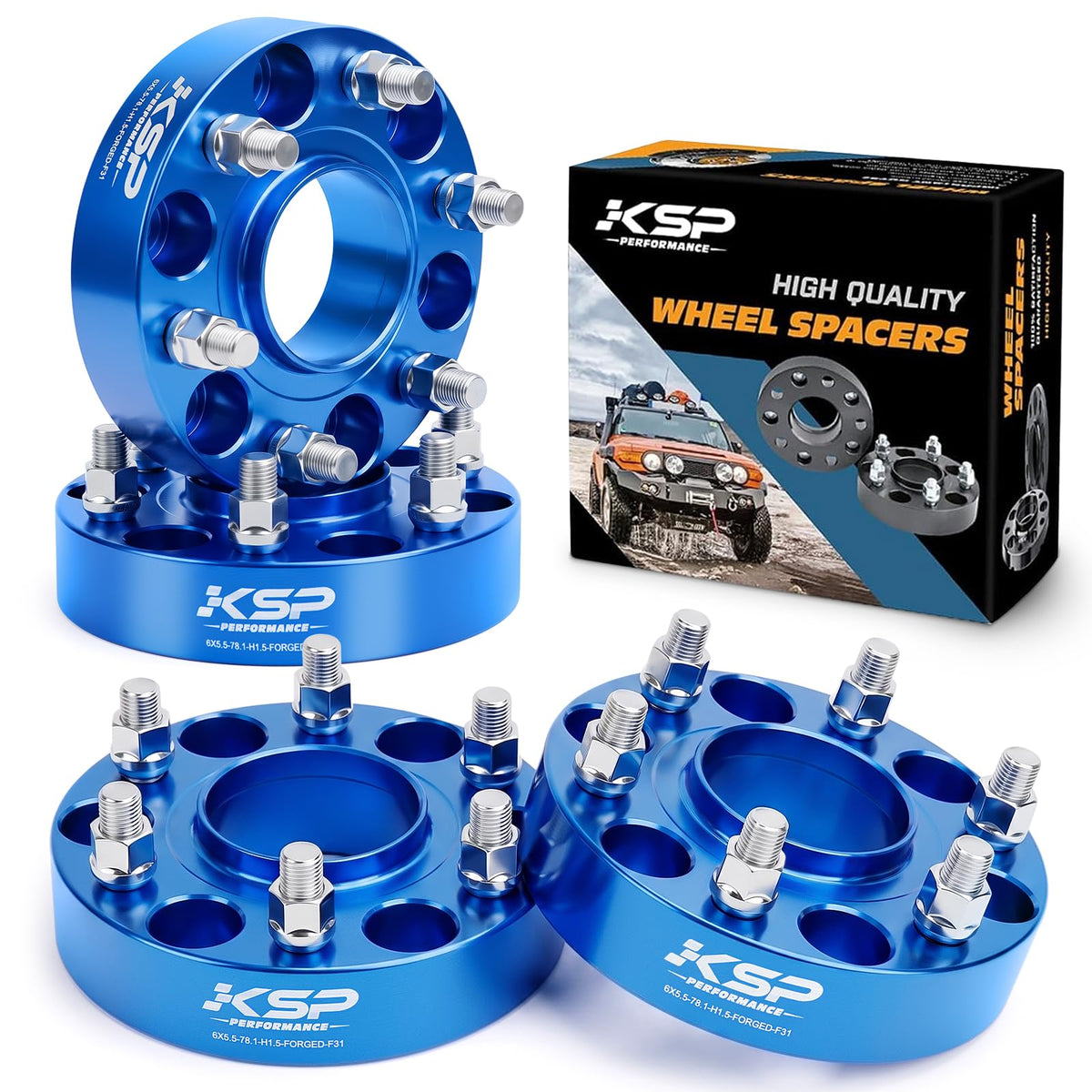 KSP front view of four spacers showing fitment and durable construction benefit