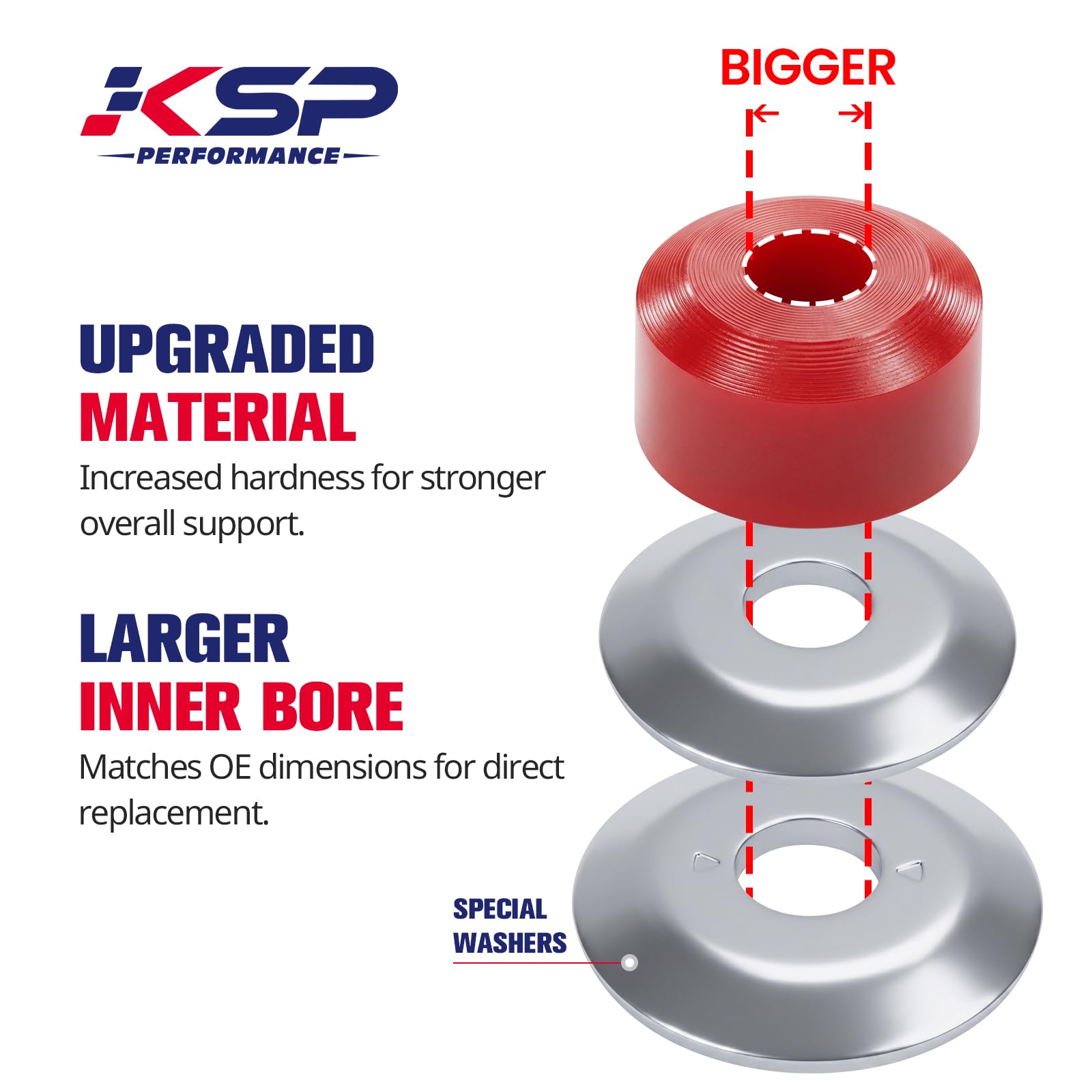 KSP PERFORMANCE grease packet beside bushing to reduce squeaks and ease assembly