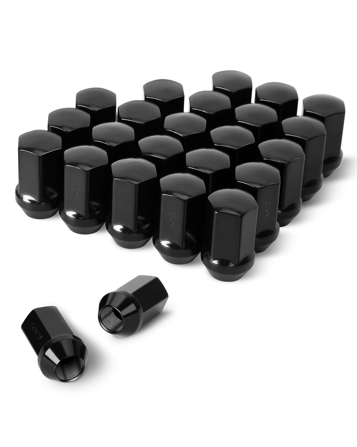 KSP PERFORMANCE front view of 24 black chrome lug nuts showing complete set benefits