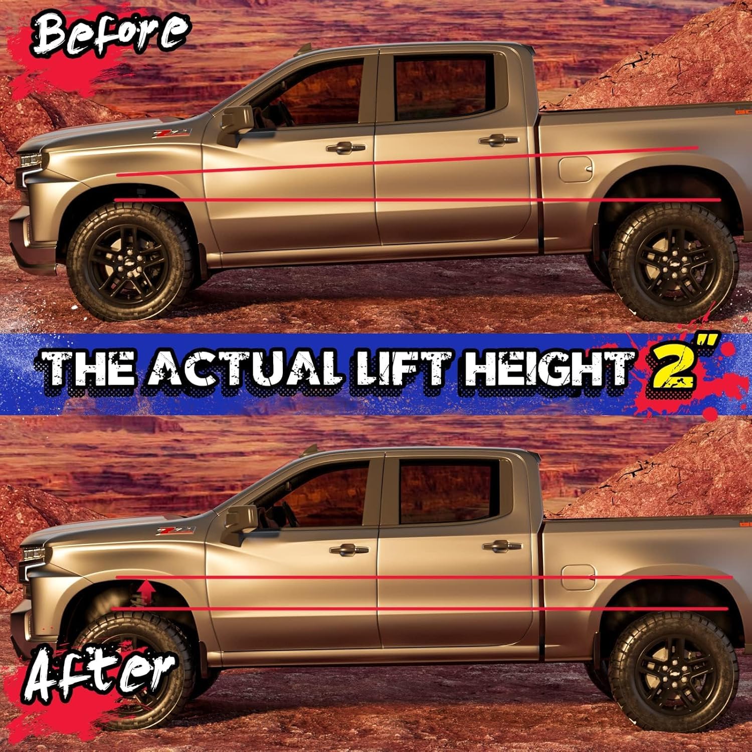 KSP PERFORMANCE measurement scale illustrating the approximate 2 inch front lift