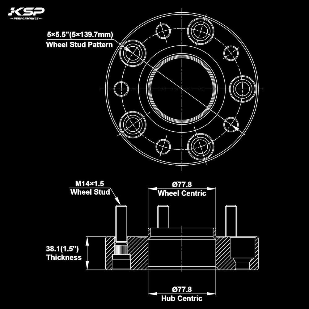 KSP PERFORMANCE side profile highlighting 1.5 inch thickness and outward offset benefit for clearance