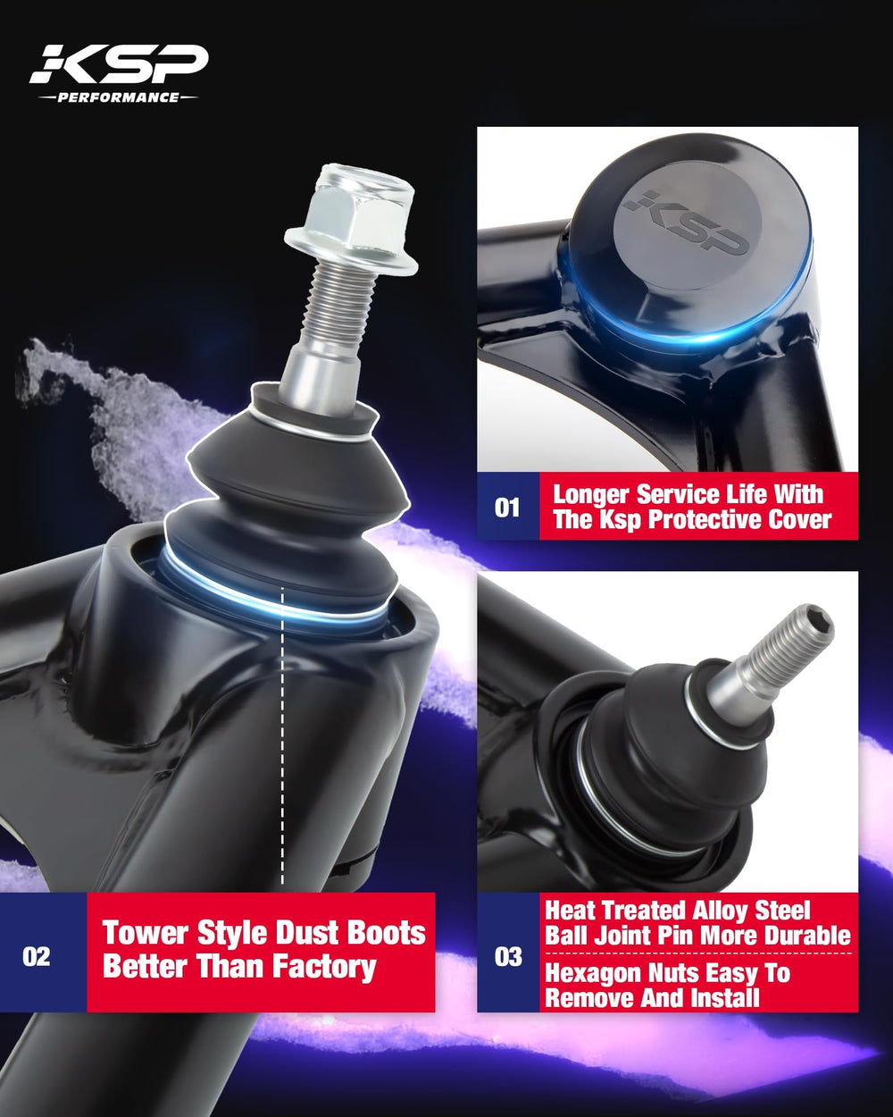 KSP PERFORMANCE ball joint with zerk for easy maintenance and longevity