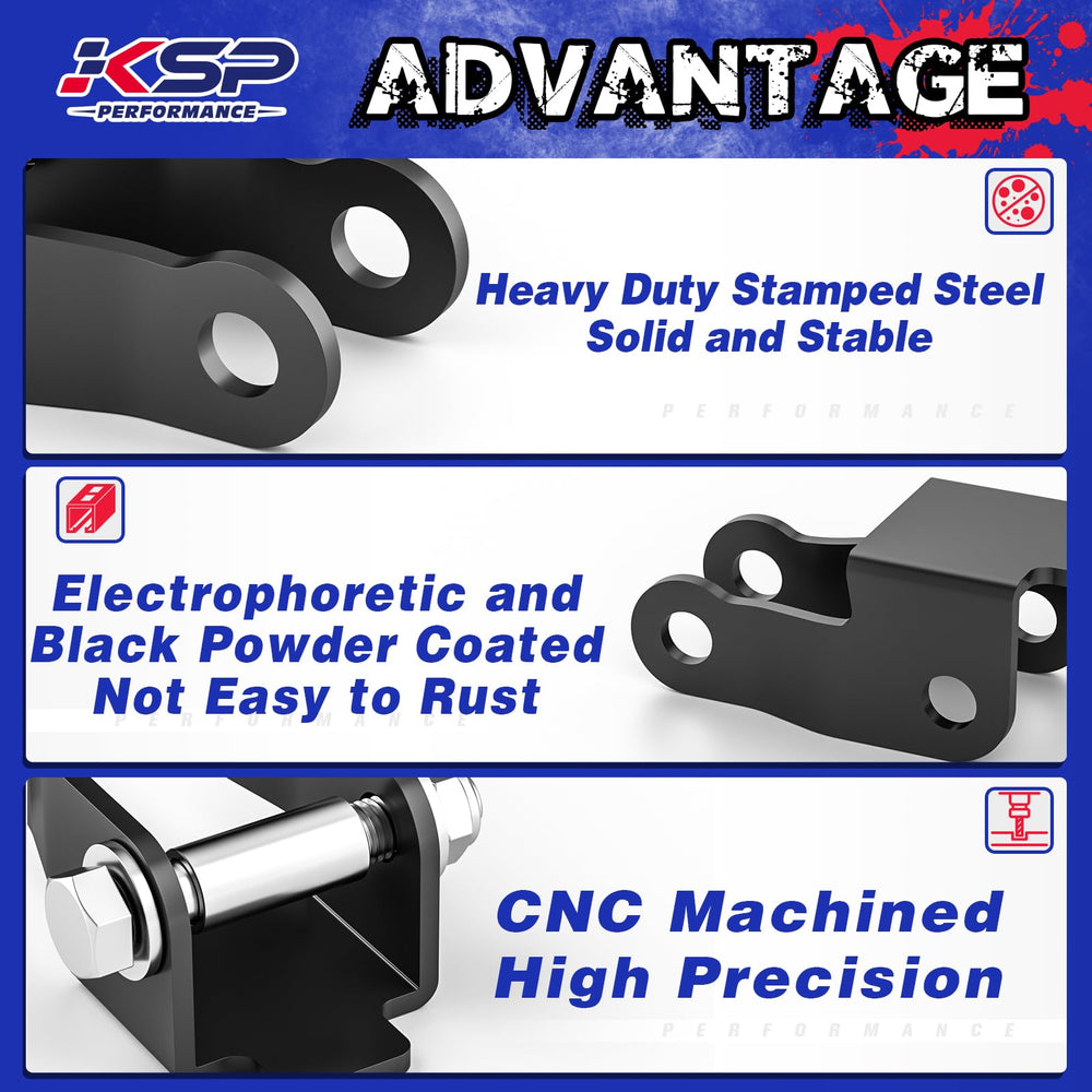 KSP PERFORMANCE shock extender mounted on axle demonstrating corrected geometry